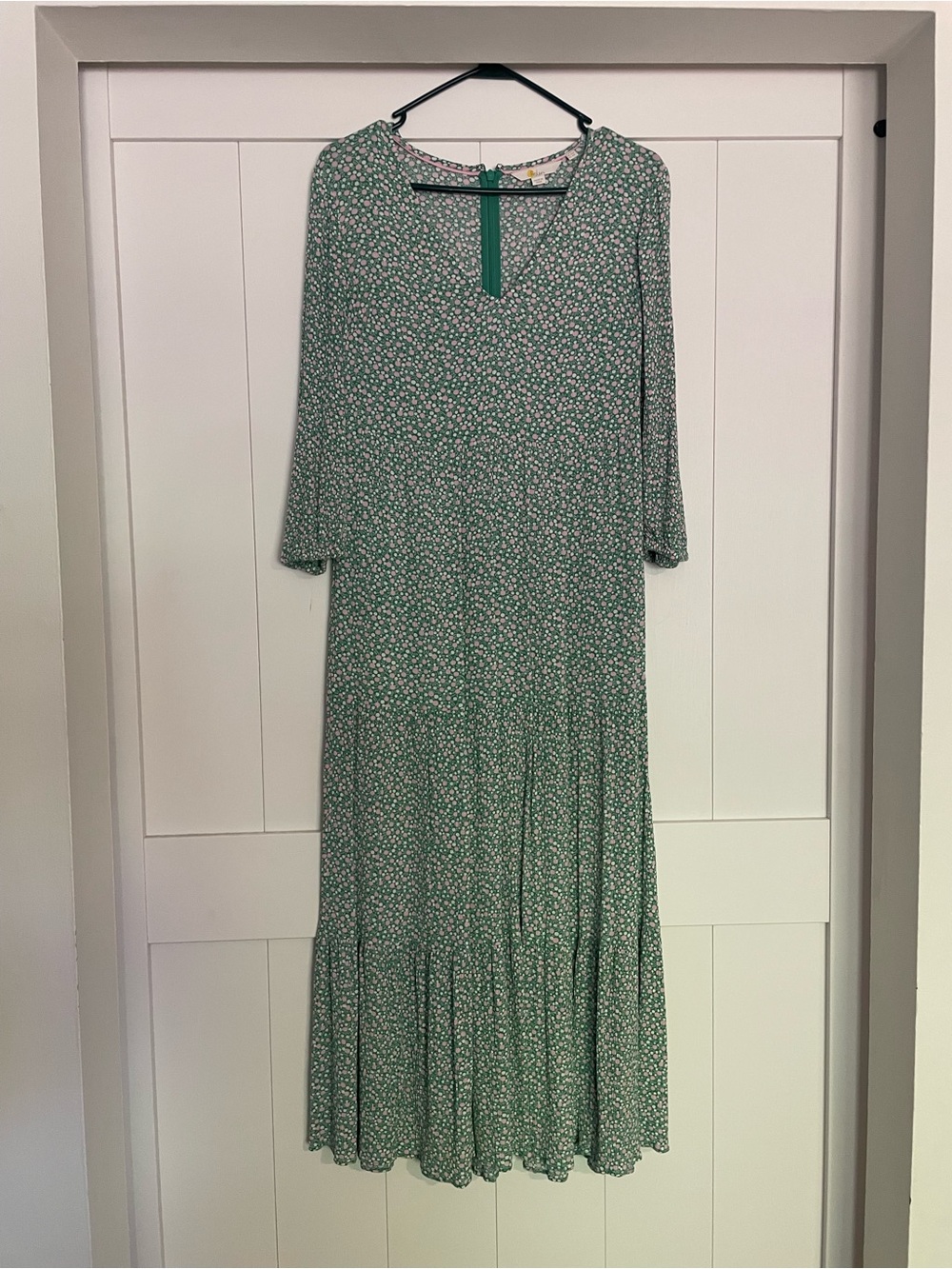 Boden Green Micro-Floral Long Sleeve Maxi Dress